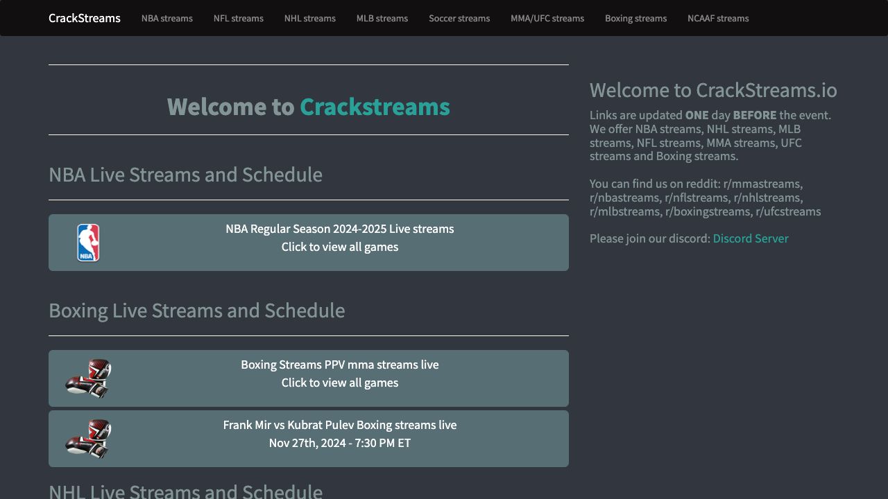 Screenshot of crackstreams.io