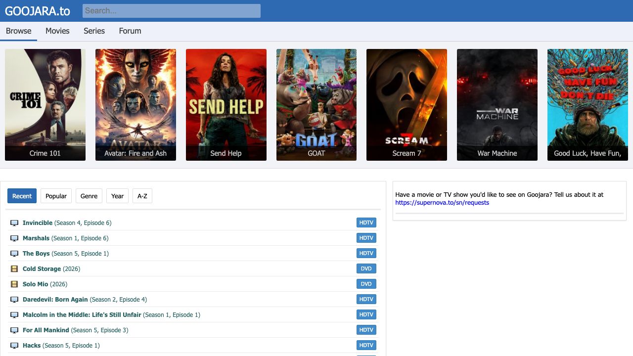 Screenshot of goojara.to