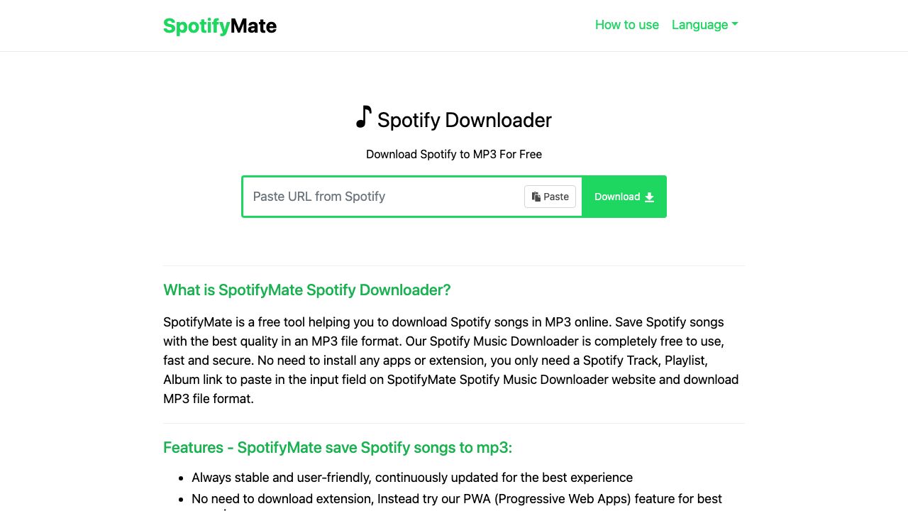 Screenshot of spotifymate.com